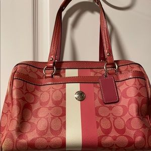 Coach heritage signature stripe satchel bag F14478